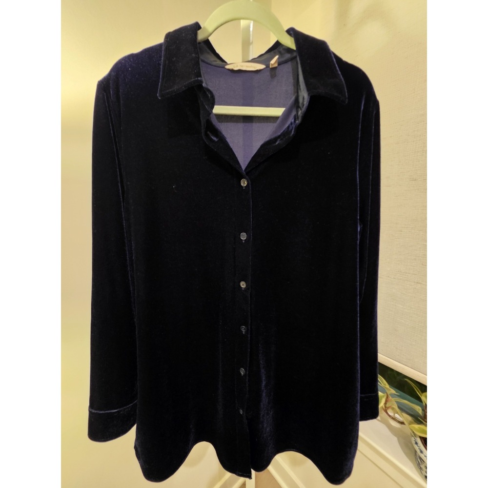 Soft Surroundings Long Sleeve Navy Blue Velvet Button-Up Tunic Size L